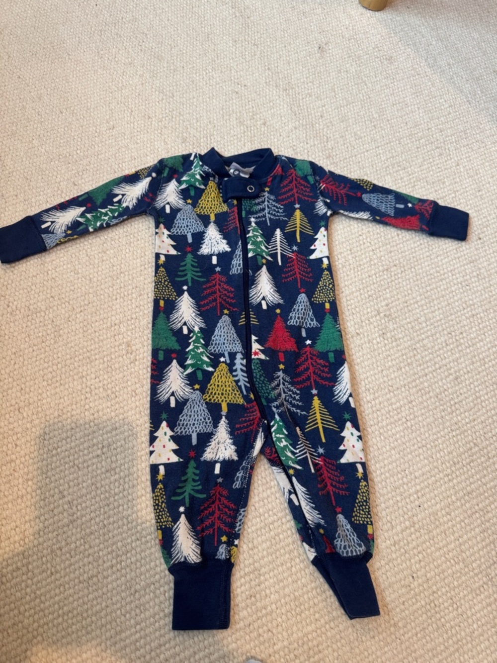 Hanna Andersson Navy Tree-Print Footed One-Piece